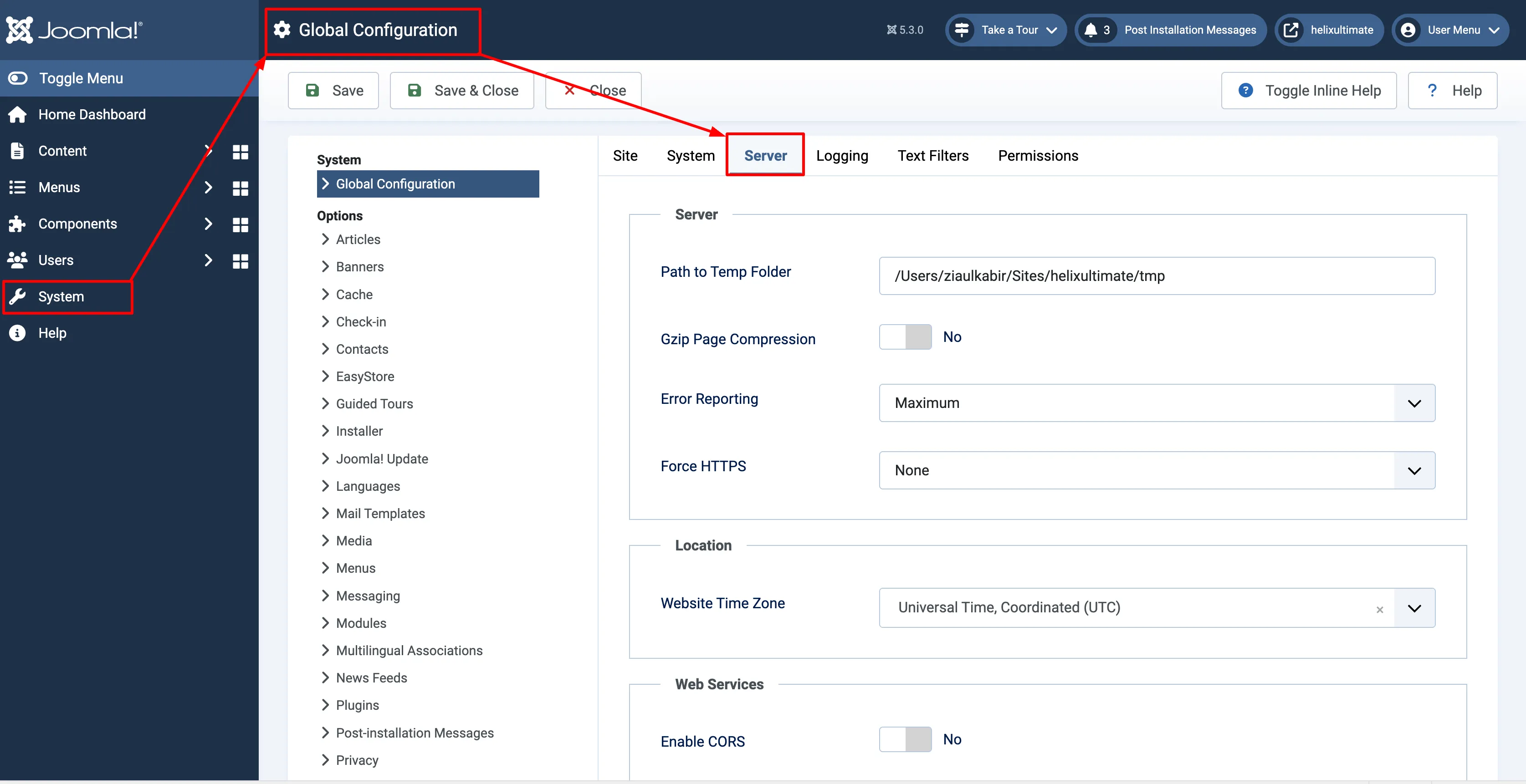Global Configuration in Joomla